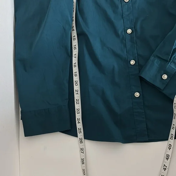Teal Long Sleeve Blouse XXL Rhinestone Buttons Office Chic Minimalist Workwear - Picture 7 of 15